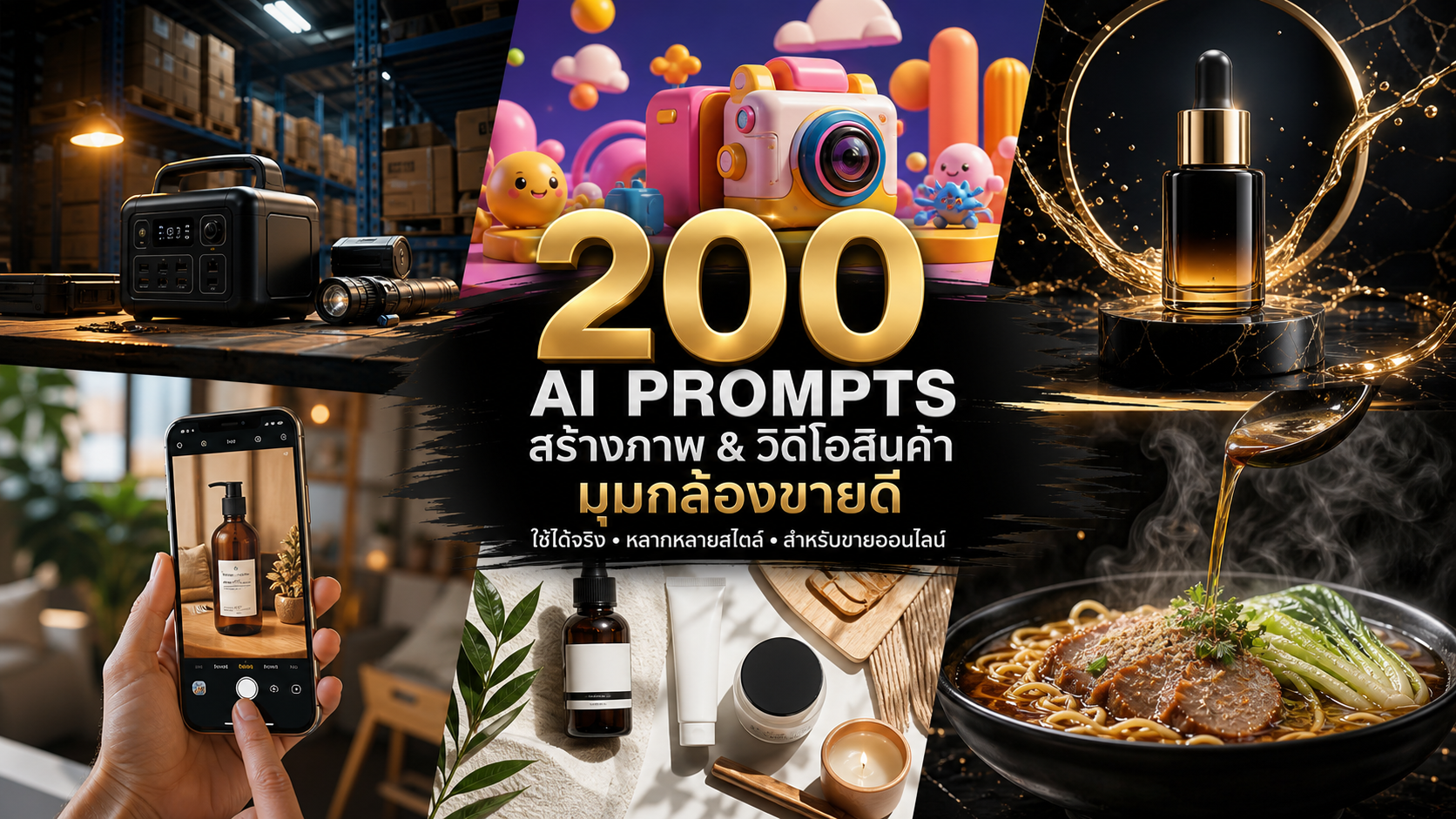 Prompt Pack 200: มุมกล้องขายของ + ภาพ/วิดีโอสินค้า